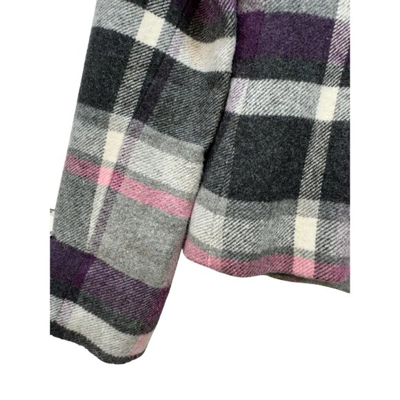 CAbi Womens Plaid Peacoat Jacket Size O Double Breasted Wool Blend Pink/Gray - Picture 15 of 15